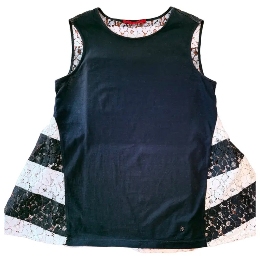 Carolina Herrera Crew Neck w/ Lace Inserts & Back, Coquettecore & Balletcore, XS